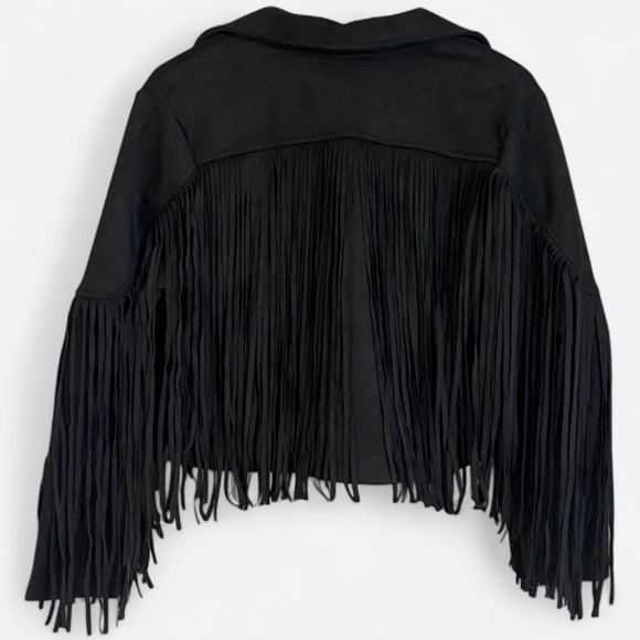 Sincerely Jules Juniors Cropped Fringe Western Jacket Faux Suede Black Small - Picture 3 of 6